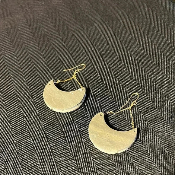 Gold and Cream Moon Shaped dangle earrings 14K gold filled Wire - Picture 6 of 7